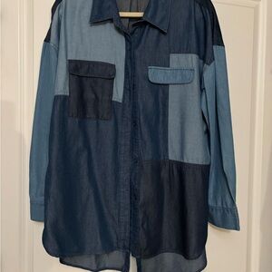 Women’s Blue Patchwork Denim Shirt